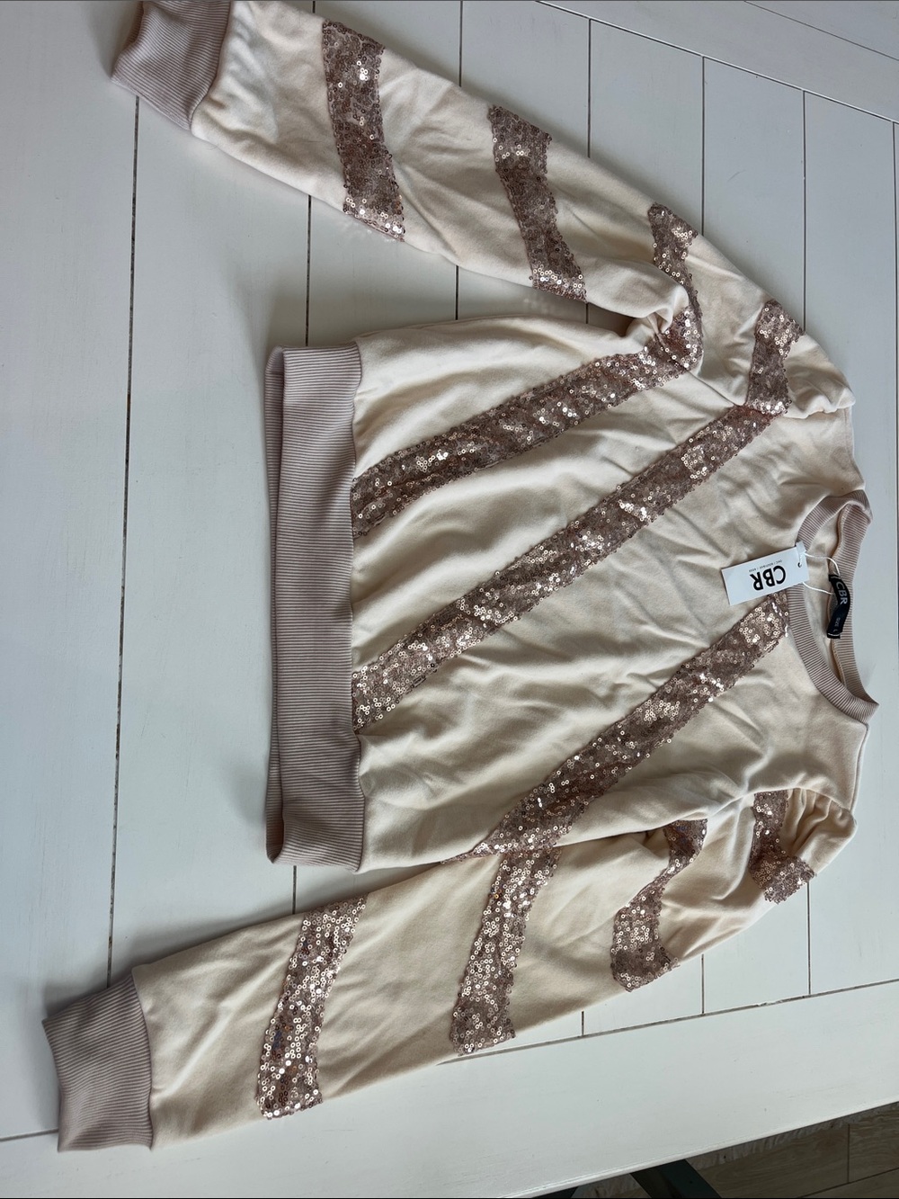 CBR Cream Sweater with Rose Gold Sequin Stripes